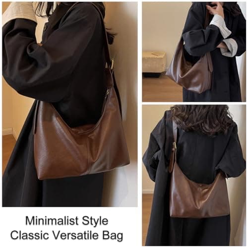 Shoulder Bag for Women, PU Leather Crossbody Hobo Handbags Slouchy Tote Purses for Everyday Travel & Work (Coffee) thumbnail 2
