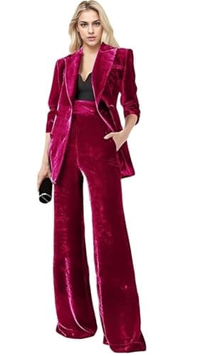 Botong Women's 2 Piece Velvet Suit Office Work Suit Notch Lapel Double Breasted Blazer Pants Business Suit Set - Image 1