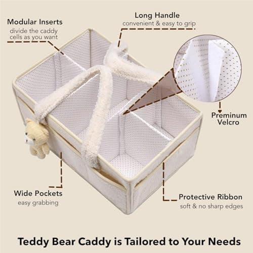 HJB VISSO Baby Diaper Caddy Organizer, Nappy Caddy Storage Basket for Wipes, Portable Nursery Diaper Organizer (Ivory White) thumbnail 4