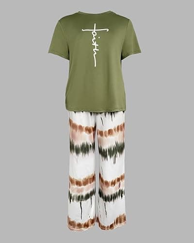 CHICME Womens Pajamas Sets 2 Piece Short Sleeve Lounge Set Printed Loose Pants Pj Sets Loungewear Set thumbnail 4