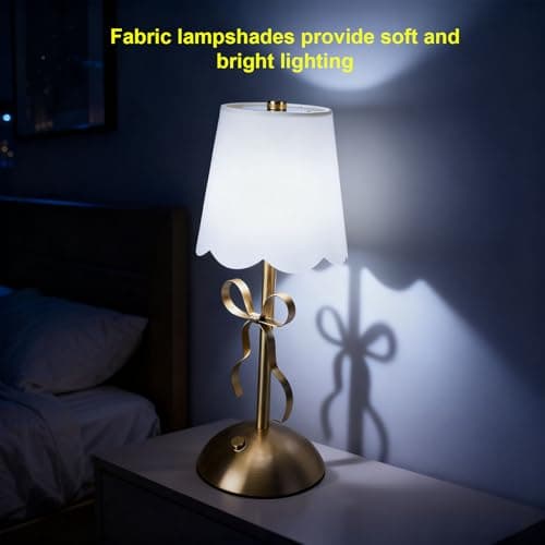 GOWENIC Cordless Bedside Lamp, Single Cute Bow Table Lamp with Fabric Shade, 1200mAh Rechargeable Battery, for Bedroom Dining Patio thumbnail 4