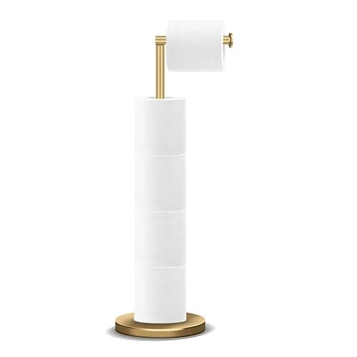 RRM Toilet Paper Holder Stand, Bathroom Free Standing Toilet Paper Holder with Reserve Storage 3-4 Toilet Paper Rolls (Golden) - Image 1