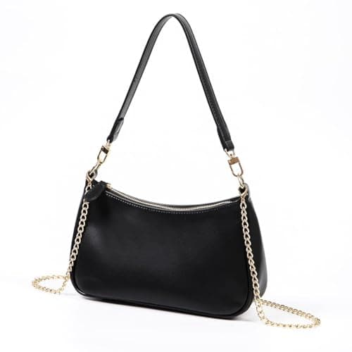 Elegant Faux Leather Shoulder Bag, Clutch Tote Handbags for Women, Convertible Crossbody Purse with 2 Removable Straps, Zipper Closure, Handbag for Women (Black) thumbnail 4