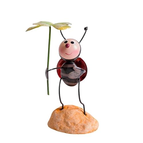 Creative Fairy Tail World Ant Ladybug Figurine Statue, Room Office Desk Outdoor Fence Lawn Ornaments Garden Decoration Ant Figure Help Relax Collection Bedroom Healing Heart Good Mood -Flower Ladybug - Image 1