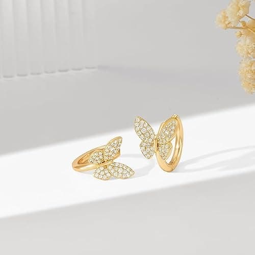Cubic Zirconia Huggie Earrings 14k Gold Plated Tiny Earrings Small Simple Handmade Hypoallergenic Everyday Jewelry thumbnail 5