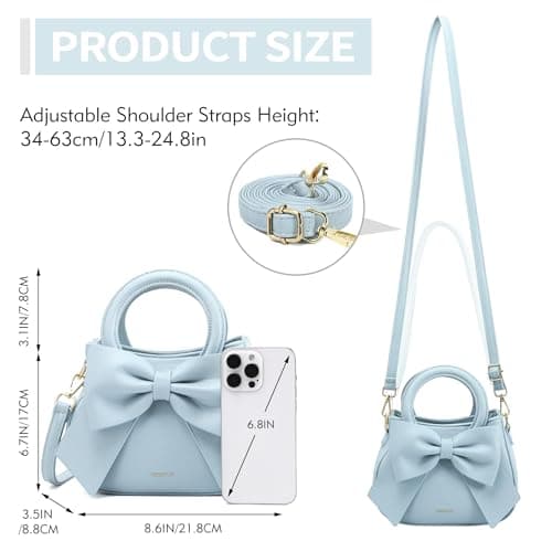Small Purses for Women Crossbody Bag, Vegan Leather Crossbody Purses and Handbags with Top Carry Handle and Cute Bow Knot(Blue) thumbnail 7