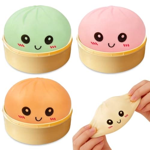 4 Pack Dumpling Squishies, Colorful Dumplings Stress Balls Fidget with Mystery Box Easter Basket Stuffers Stocking Stuffers with Food Steamer Stretchy thumbnail 4