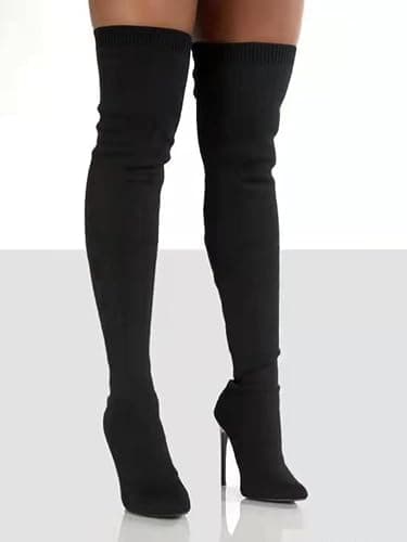 ticticlily Femmes Bottes à Talons Hauts Automne et Hiver Mode Confortable Bout Pointu Talons Hauts Bottes Longues Stretch Tricot Bottines pour Talon thumbnail 2