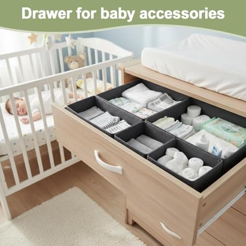 Anscher 12 Pack Grey Drawer Organiser Clothes Storage Organiser Bins,Foldable Fabric Closet Organizers.Storage Drawer Dividers for Clothes,Bra,Socks,Ties,Scarf and Towels thumbnail 7