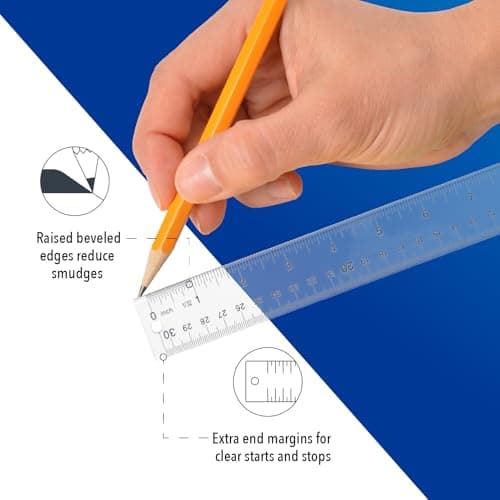 Westcott Acrylic Clear Ruler, Easy-to-Read Markings, Scratch-Resistant Design, Raised Beveled Edges, for Crafting, Office, Classroom, Back to School Supplies, 12-Inch thumbnail 3