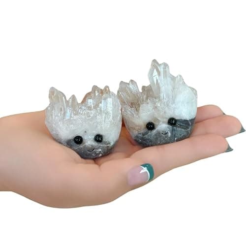 Picki Nicki Natural Punk Rock Quartz Crystals Stones with Cute Faces, Gemstones for Home Decor (Set of 2, Clear Quartz) - Image 1