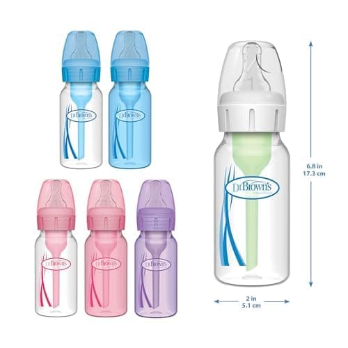 Dr. Brown's Natural Flow Anti-Colic Options+ Narrow Baby Bottle, 4 oz/120 mL, with Level 1 Slow Flow Nipple, 0m+, 4 Pack thumbnail 2