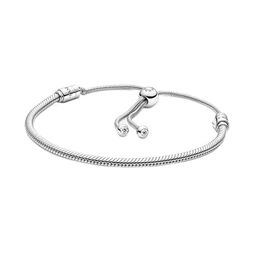 PANDORA Moments Snake Chain Slider Bracelet - Charm Bracelet for Women - Sterling Silver with Clear Cubic Zirconia - 11" thumbnail 2