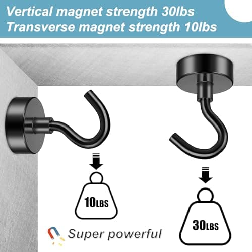 FINDMAG Black Magnetic Hooks 30 lbs Strong Neodymium Magnet Hooks for Hanging, Magnet with Hook for Cruise, Grill, Fridge, Pack of 50 thumbnail 7