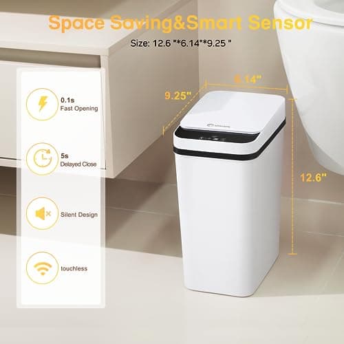 LJIACLEA Bathroom Trash Can Automatic Touchless 2.6 Gallon Small Smart Trash Cans with Lid Slim Garbage Can for Kitchen, Toilet, Bedroom, RV, Living Room thumbnail 2