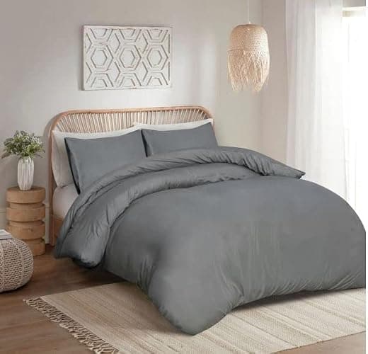 100% Egyptian Cotton Duvet Cover Set |200 Thread Count Plain Dyed Duvet Quilt Cover Set With Free Pillowcases| Non-Iron Easycare Bedding Set - Single Double King Super King Sizes (Grey, King) - Image 1