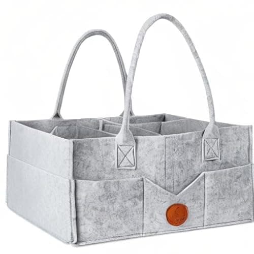 Maliton Diaper Caddy Organizer - Diaper Caddy for Baby Nursery Storage, Felt Diaper Organizer for Baby Stuff with Handle, 15" x 9" x 7" Portable Baby Basket Boy Girl Changing Table Organizer (Grey) thumbnail 10