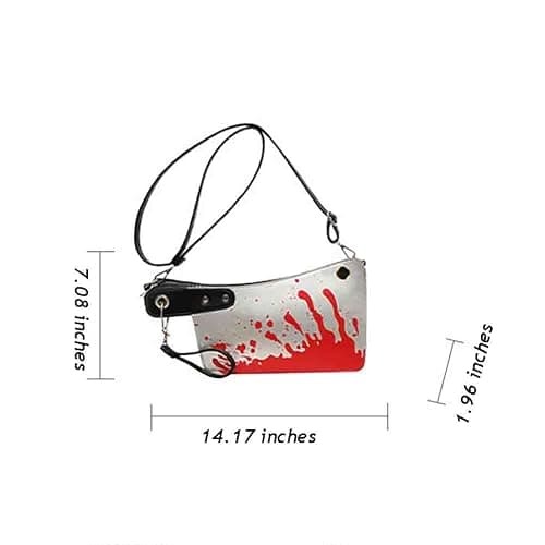 PU Leather Creative Prank Knife Shoulder Bag, Japanese Cartoon Gothic Horror Crossbody Bag, Bloody Axe Chopper Clutch Purse thumbnail 6