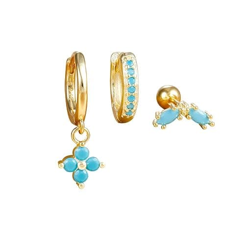 Small Gold Huggie Hoop Earrings Set for Women Turquoise Earrings 14K Gold Plated Cartilage Multiple Piercing Jewelry Hypoallergenic Sleeper - Image 1