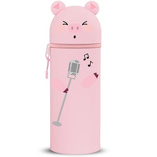 GDFJBG Kawaii, Estuche Escolar de Silicona Blanda 2 en 1, Diseño de Dinosaurio Extensible con Forma Moldeada Portalápices de Mesa, Cremallera, Forma Moldeada (Cerdito) - Image 1