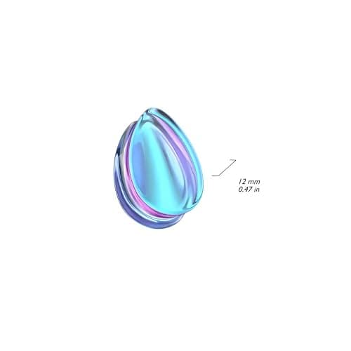 Pierced Owl Purple Iridescent Glass Tear Drop Shaped Double Flared Plug Gauges, Sold as a Pair thumbnail 2