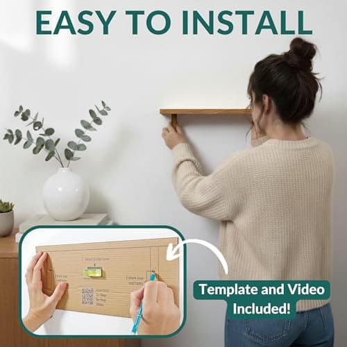Real Wood Long Shelf for Wall - 17 inch (3 Pack) - Easy to Install, Template and Video Included - Wide Shelves for Wall, Mountable Shelves for Bedroom thumbnail 4