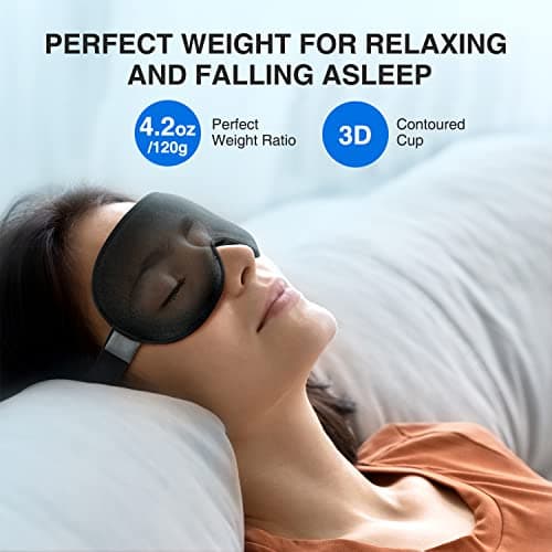 YFONG Weighted Sleep Mask, Women Men 3D Blocking Lights Sleeping Mask (4.2oz/120g), Pressure Relief Night Sleep Eye Mask with Adjustable Strap, Eye Cover Blindfold for Travel Nap Yoga, Black thumbnail 2