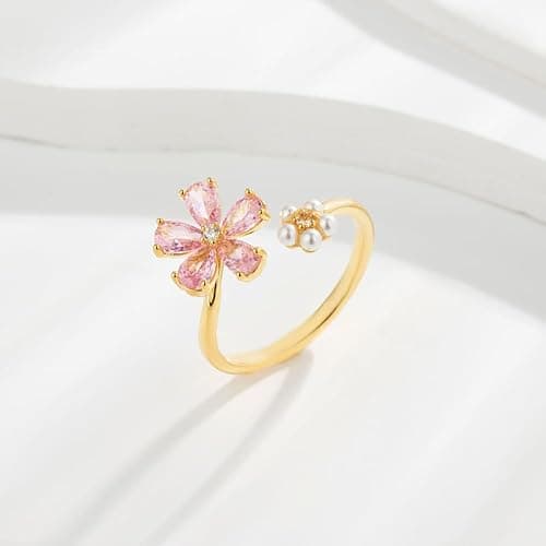 Kokoma Dainty Flower Ring for Women Sparkling Cubic Zirconia Daisy Open Statement Rings Pearl Chic Engagement Promise Ring Wrap Finger Band thumbnail 4