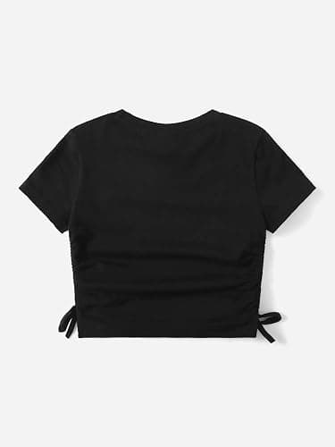 SHENHE Girl's Mushroom Print Short Sleev Crop Tops Ruched Drawstring Tee T Shirts thumbnail 2