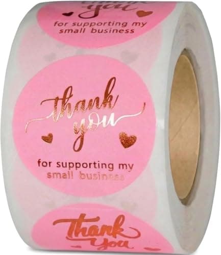 500 Pcs 1.5 Inch Pink and Rose Gold Thank You Stickers for Small Business, Small Business Packaging, Self-Adhesive & Waterproof Stickers with Beautiful Designs, Strong and Durable Envelope Seals - Image 1