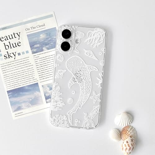 NITITOP Compatible with iPhone 17 Case Clear Cute Shell Whale Sea Ocean Animal Pattern for Women Girls Full Camera Lens Slim Shockproof Protective Phone Cover - White Fish thumbnail 2