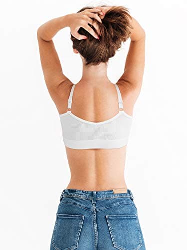 SATINIOR 4 Pack Women's Sports Bra, Padded Ribbed Cami Bra Seamless Bralette Wireless No Underwire Workout Tank Top thumbnail 5