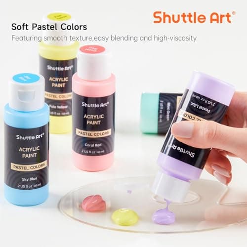 Shuttle Art 40 Pack Pastel Acrylic Paint Set, 30 Colors, 60ml/2oz Bottles, High Viscosity, Water-proof With 10 Paint Brushes for Painting &Crafting on Canvas, Rock, Ceramic, Fabric, Clay thumbnail 5