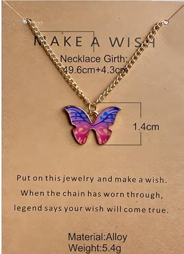 DEQIYIJI Cute Butterfly Pendant Necklace Jewelry Gifts For Women Teen Girls Gold Chain Colorful Animal Minimalist Charm With Message Card - Blue thumbnail 2
