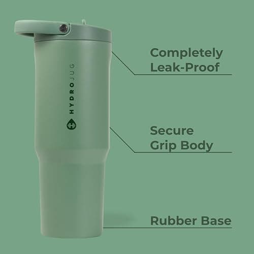 HydroJug Sport - Stainless Steel Tumbler with Straw, Vacuum Insulated, 32oz Leakproof Water Bottle, Ergonomic Design, Reusable, Dishwasher Safe, Rubber Base, Durable for Gym or Outdoors, Sage thumbnail 3