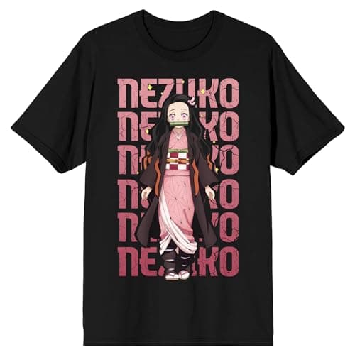 Demon Slayer Nezuko Repeat Text Crew Neck Short Sleeve Men's Black T-Shirt thumbnail 4