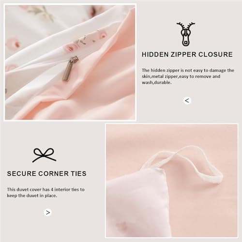 Erwinmu Floral Duvet Cover Set Twin Size,Pink Floral Flowers Bedding Duvet Cover with Zipper Closure,Reversible Comforter Duvet Cover and 1 Pillowcase thumbnail 6