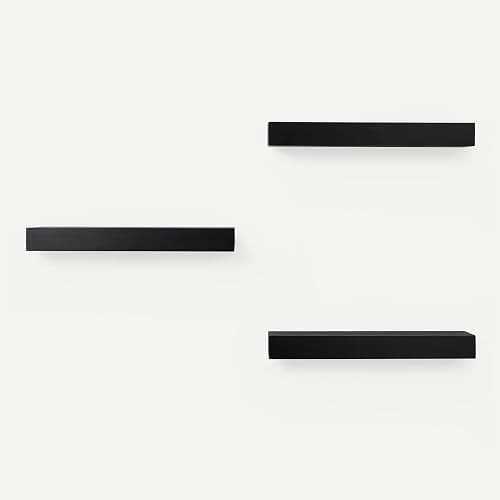 Amazon Basics Wood Floating Wall Shelves, Pack of 3, Black, 15.8" x 5" x 1.8" thumbnail 4