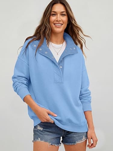 ANRABESS Womens Oversized Sweatshirt Long Sleeve Henley Pullover Tops 2026 Spring Casual Button Loose Fit Teens Outfits Bright Blue Medium thumbnail 2