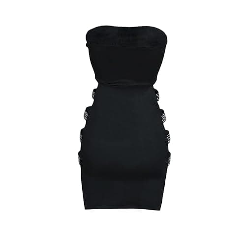 Loalirando Abito Corto Sexy Donna Mini Abito Estivo Vestito Elegante Senza Spalline Nero Clubwear Festa thumbnail 4