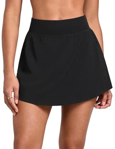 INGIA Womens Flared A-Line Tennis Skirts Lined with Side Pockets- Quick-Dry Sports Workout Tennis Casual Golf Skorts Black Medium - Image 1