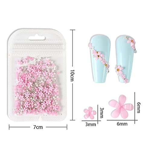 3D Flower Caviar Beads Nail Art Decals Charms for Nails, White Pink 3D Acrylic Flower Nail Charms with Pearl Golden Caviar Beads for Women DIY Manicures Salon Accessories thumbnail 8