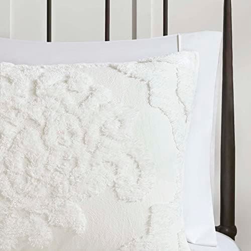 Madison Park Tufted Chenille 100% Cotton Duvet- Modern Luxe All Season Comforter Cover Bed Set with Matching Shams, King/Cal King(104"x92"), Damask Off White 3 Piece thumbnail 10