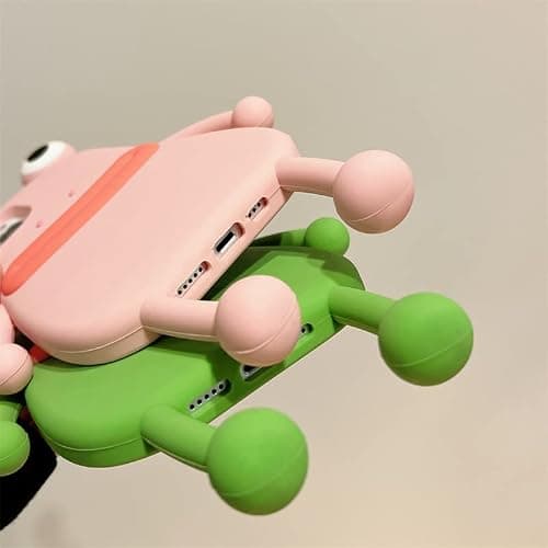 BONICI Men Women Super Funny Novelty Hotdog Sausage Mouth Big Eyes Green Frog Pink Frog Phone Case Soft TPU Silicone Rubber Phone Cover Compatible with iPhone 15, Full Body Protection -Pink thumbnail 7