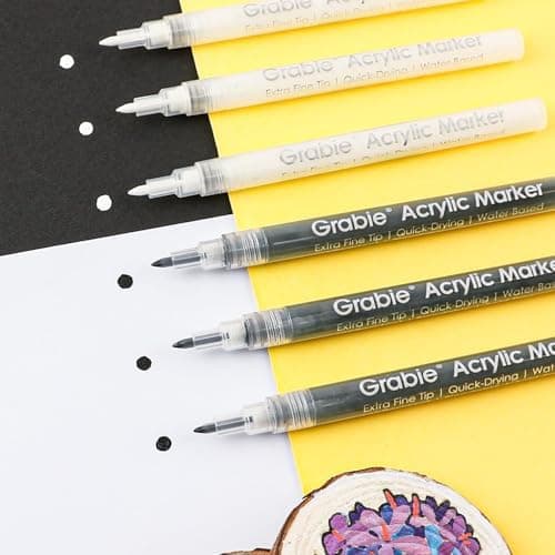 Grabie 6 Pack of Black & White Acrylic Paint Markers, 0.7 mm Extra Fine Tip | Extra Fine Tip, Quick Drying, Waterproof And Fade Resistant, Fine Details And Highlights, Rock Glass Wood Canvas Ceramic thumbnail 6