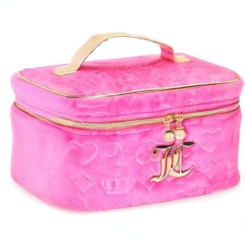 Juicy Couture Hot Pink Makeup Bag Cosmetics Organizer Travel Essentials Train Case Velour Heart Crown thumbnail 8