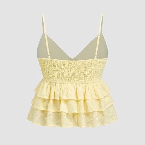 Women Floral Babydoll Tank Top Teen Girl Fairy Ruffle Cami Spaghetti Strap V Neck Boho Crop Top thumbnail 2