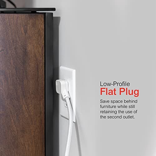 GE UltraPro 6 Outlet Surge Protector, 2 Ft Designer Braided Extension Cord, Flat Plug, Wall Mount, White, 45264 thumbnail 5