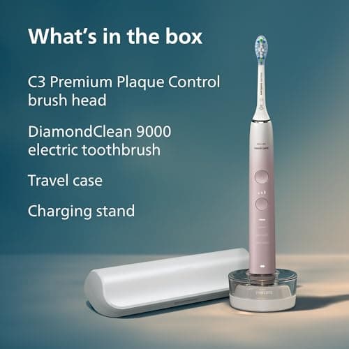 Philips Sonicare DiamondClean 9000 Electric Toothbrush - Sonic Toothbrush with App, Pressure Sensor, 12 Brushing Settings, Brush Head Replacement Reminder, Charging Stand, Travel Case, Pink, HX9911/90 thumbnail 8