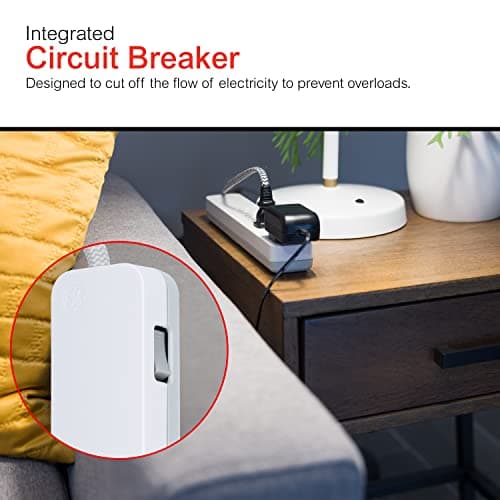 GE UltraPro 6 Outlet Surge Protector, 2 Ft Designer Braided Extension Cord, Flat Plug, Wall Mount, White, 45264 thumbnail 6